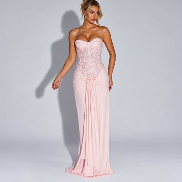 59559d9a-2bd0-441a-86d6-71e9cc3e64bc Women's White Strapless Slim Fit Formal Maxi Dress