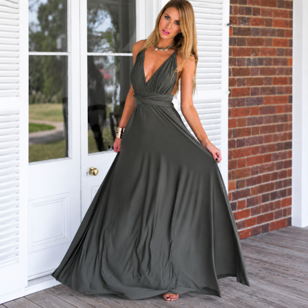 Light Blue Tie Neck Draped Maxi Dress for Women