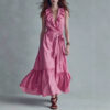 Light Blue V Neck Sleeveless Tie Waist Maxi Dress