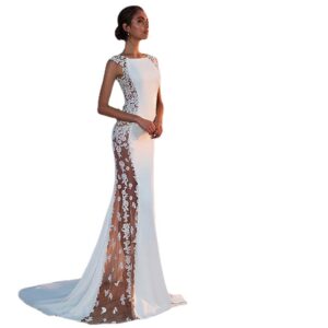 O1CN01dgJ64L1Bs2kYykJzR_!!0-0-cib White Lace Panel Sleeveless Mermaid Maxi Evening Dress