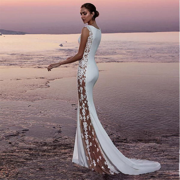 O1CN01lFXMJo2EjICxF9c2Q_!!2906818780-0-cib White Lace Panel Sleeveless Mermaid Maxi Evening Dress
