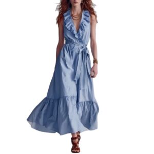 O1CN01qBskBP2506yjxhteZ_!!2220272537463-0-cib Light Blue V Neck Sleeveless Tie Waist Maxi Dress